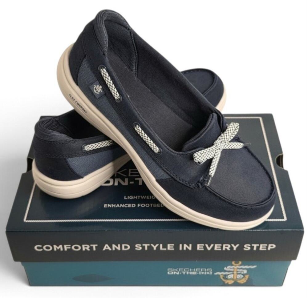 Skechers On-The-GO Flex Radiant Pacific Women's 7.5 Navy Boat Shoes 138402 Vegan